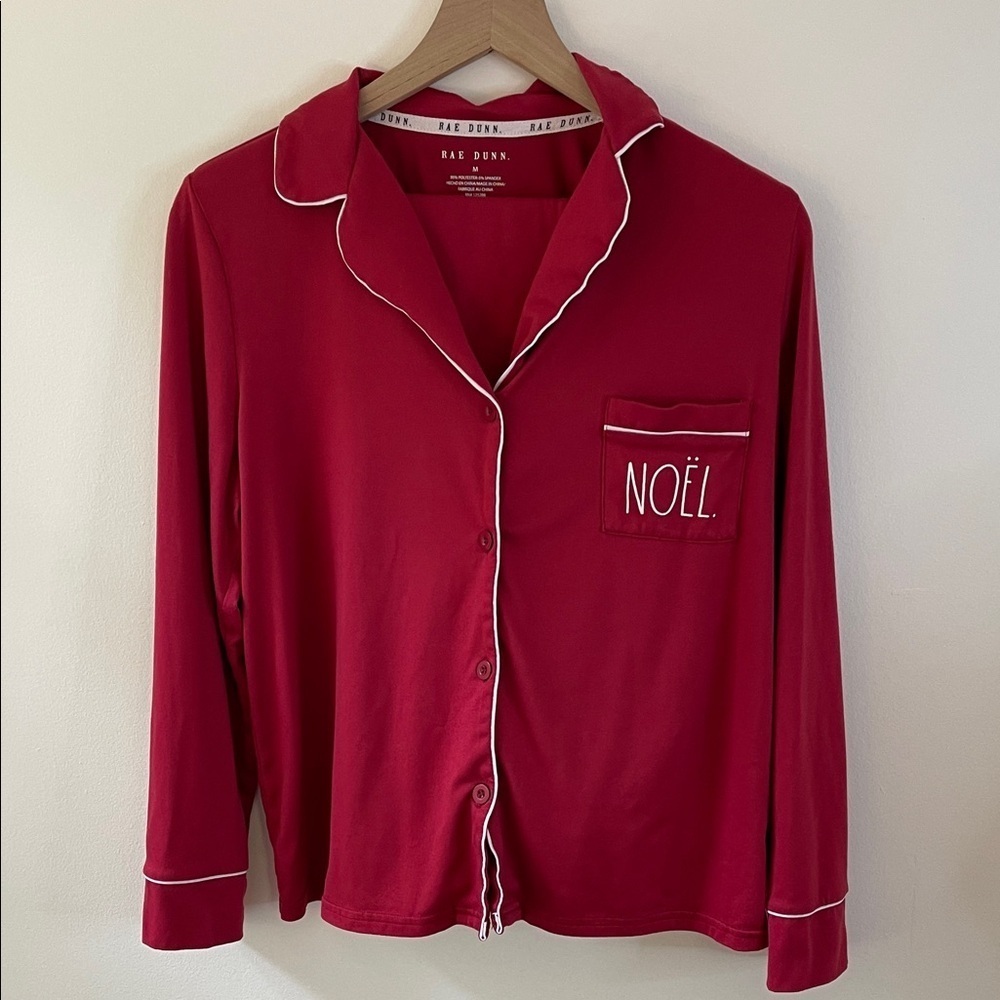 Rae Dunn “Noel” Red Holiday Pajama Set Long Sleeve & Pants Size M